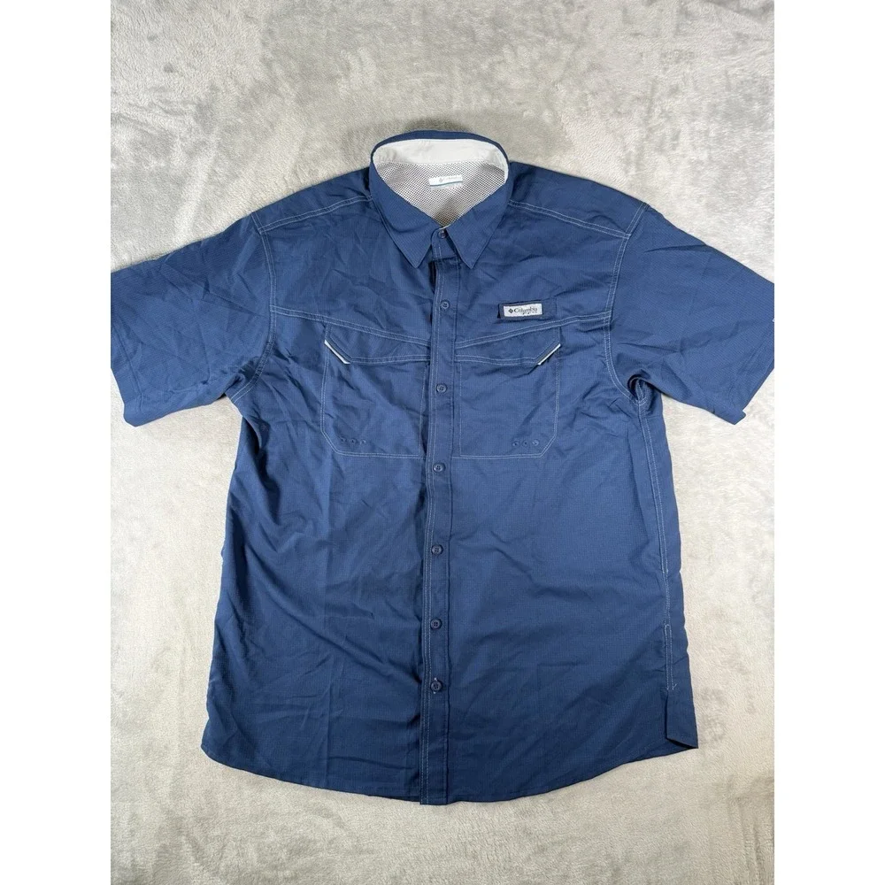Columbia PFG Shirt Men's XL Blue Low Drag Offshore Short Sleeve Vented Button Up
